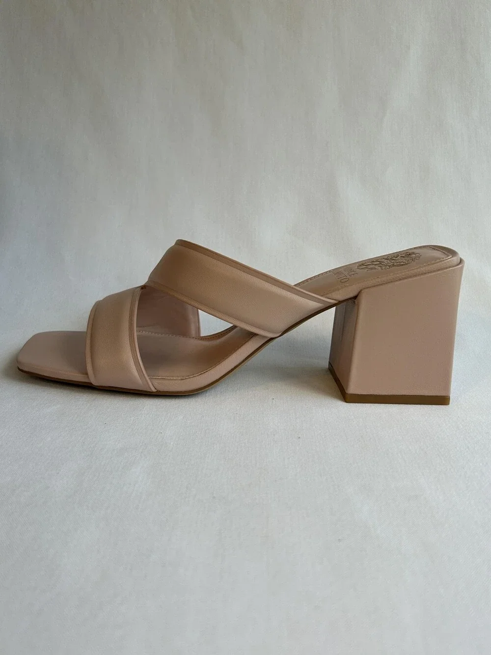Vince Camuto Womens Shoes Size 9.5 Beige Mule Block Heel Square Toe Pale Peony